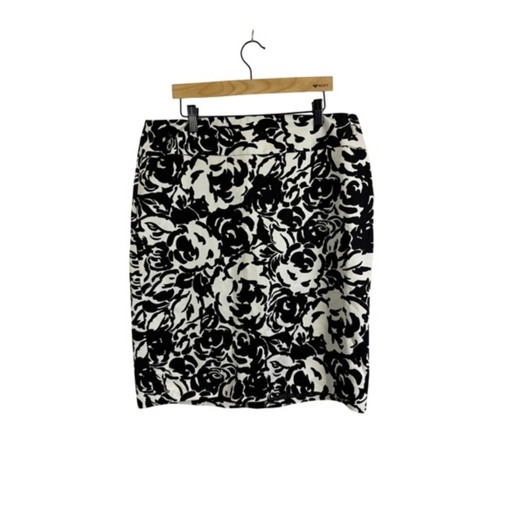 Liz Claiborne Womens Black White Rose‎ Floral Pencil Skirt Size 12
